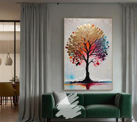 Tableau abstrait coloré d'arbre d'automne
