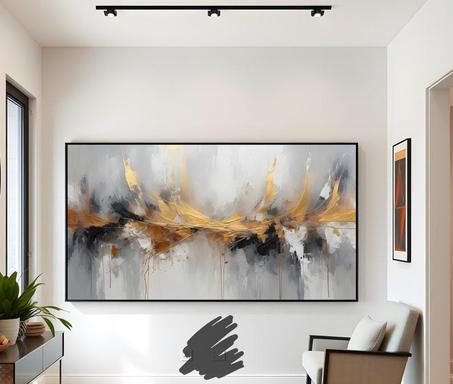 Tableau abstrait doré et gris