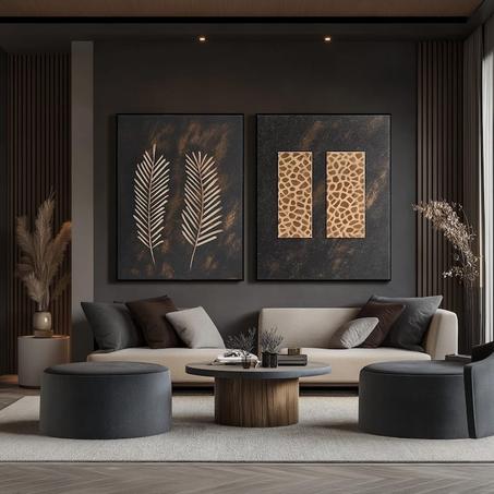feuilles de palmier noir et or : art mural botanique bohème