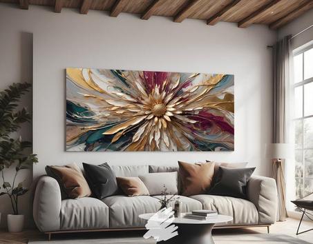 Tableau abstrait floral doré