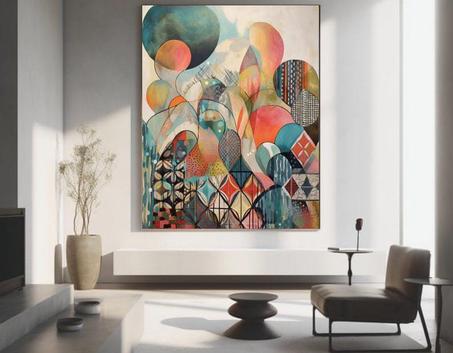 Tableau Art mural bohème moderne - Couleurs douces élégantes - Motifs abstraits - Décoration d'intérieur contemporaine