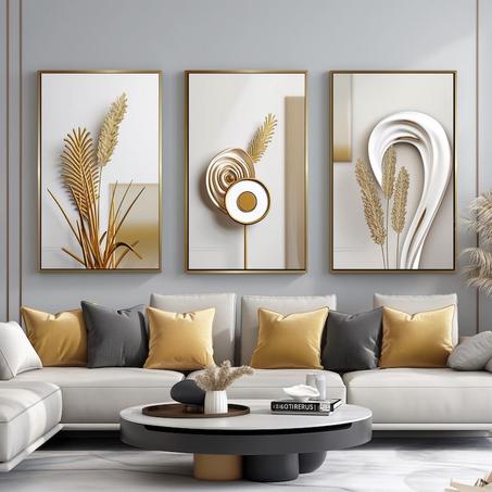 Tableau Murmures dorés – Triptyque botanique neutre moderne