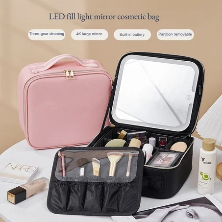 حقيبة مكياج مع مرآة LED