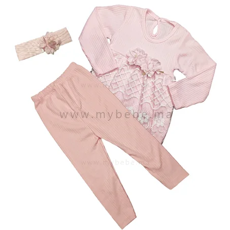 طقم وردي 3 قطع للبنات