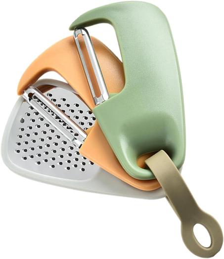 Juego de utensilios de cocina de 3 piezas, peladores de papas, herramientas de cocina portátiles para acampar, pelador de frutas/verduras, pelador de juliana, molinillo de ajo/jengibre,