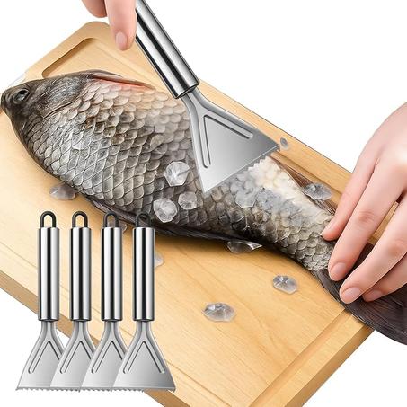 4 unidades de desincrustador de pescado plateado, herramienta de raspado de escamas de pescado inoxidable, herramienta desincrustante de pescado para restaurante, raspador de cepillo de limpi