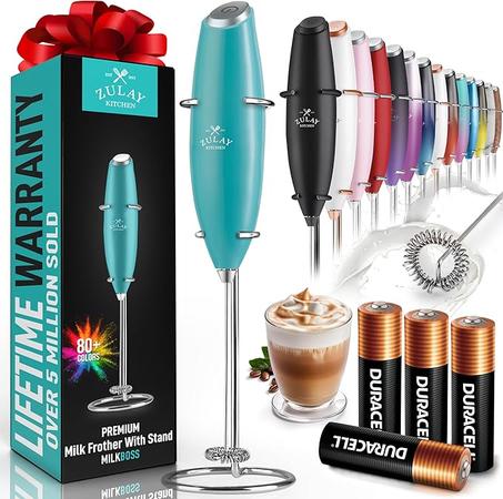 Zulay Milk Boss Espumador de leche potente manual, hace espuma para latte, batidor para mezclar bebidas, café, miniespumador para capuchino, frappé, matcha o chocolate caliente, agua del Cari