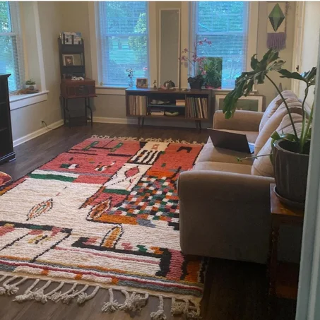 Handmade Moroccan Boujaad Rug – Custom Wool Berber Carpet – Colorful Abstract Tribal Design – Atlas Area Rug – Boho Decor