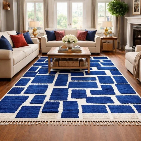 Berber Blue Moroccan Mrirt Wool Rug 200x300 cm– Handwoven Neutral Berber Carpet,Beni Ourain Carpet , Modern Minimalist Decor