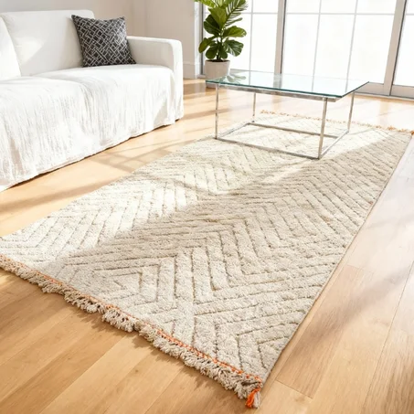 Neutral Moroccan rug, Ivory shag rug, Custom Morrocan rug, Beni Mrirt, Beniourain rug, White area rug, Berber carpet, Rug living room