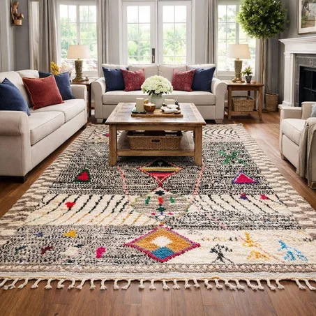 Handmade Beni Mrirt Rug – Moroccan Wool Berber Carpet, Tribal Boho Style