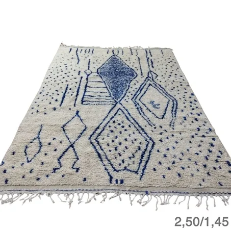 15 -Costum Moroccan Azilal Rug-Large Moroccan Woolen Carpet-New Azilal Rug-New Beni Ouarain Rug–White And Black Fine Berber Rug-FreeShipping -250/145
