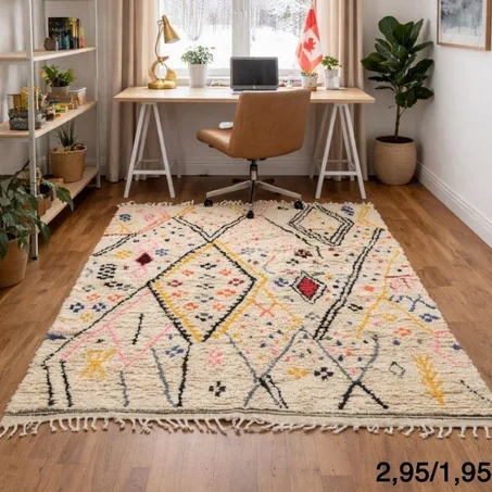 Handmade Beni Ourain Rug: Authentic Berber Wool Carpet, géométrique design berber