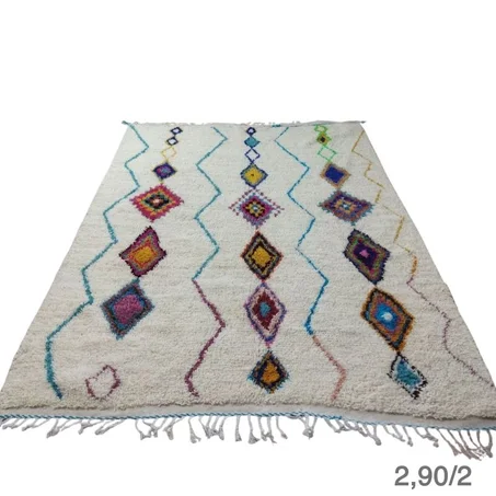 12- Azilal Berber Handwoven white is ornate Hallway Rug, Old Exclusive Geniune Artwork Decor Carpet, Fabulous Atlas Bohemian Modern unique wool Rug- 290/200