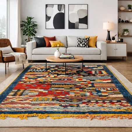 Handmade Wool Moroccan Berber Rug: Authentic Taznakht Design