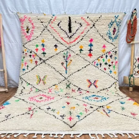 1- atlas rug- Authentic Moroccan Rug- Custom azilal   rug- - Large Moroccan Rug- White& Black Rug-