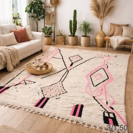 Handmade azilal Rug: Authentic Berber Wool Carpet, géométrique design berber