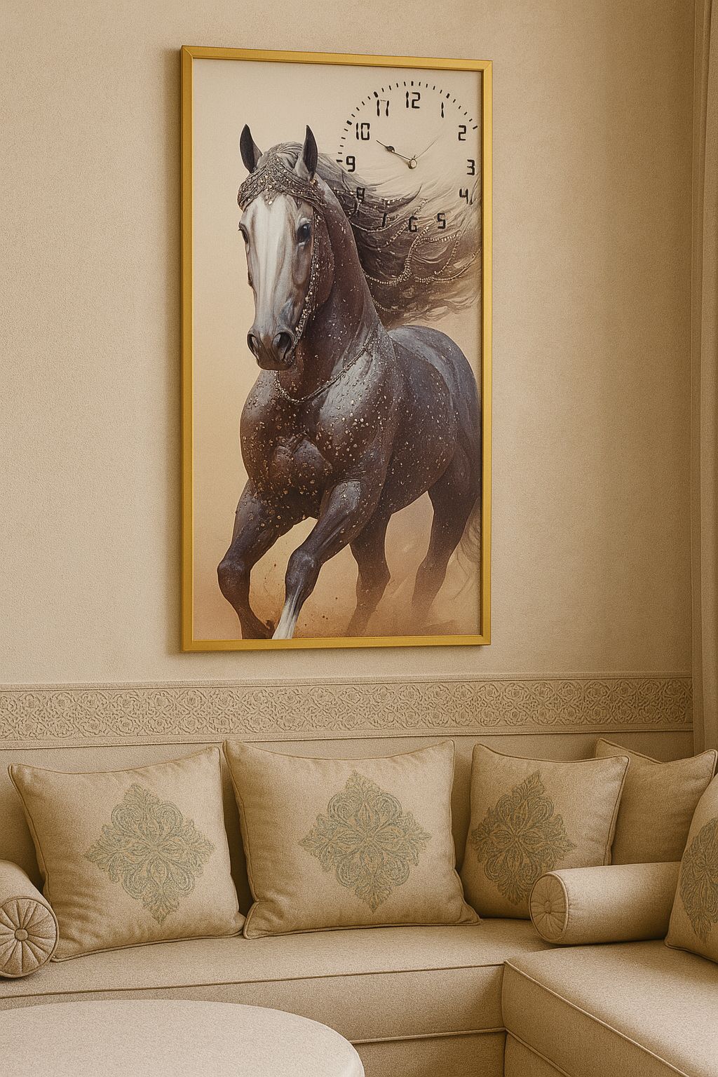 cadre tableau avec horloge 43x83cm
