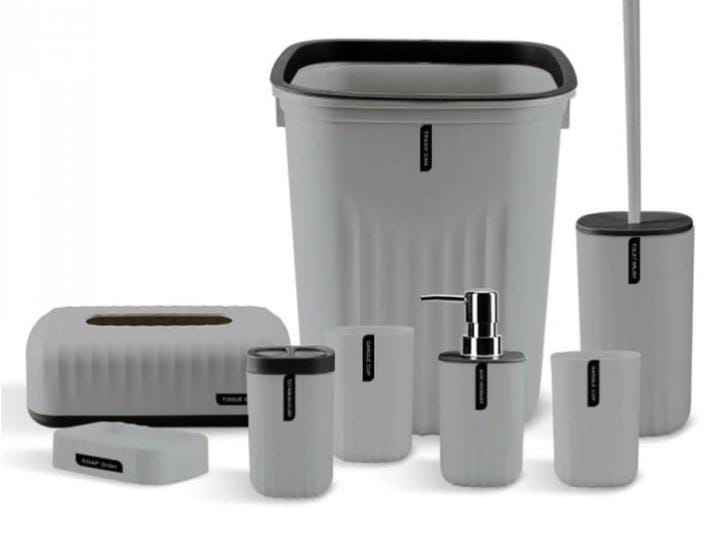 Ensemble d'accessoires de salle de bain 8 pièces  gris design moderne et élégant