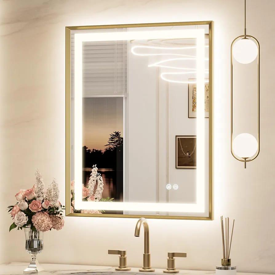 Miroir mural LED 60x80 cm – Cadre doré - LUMYSA