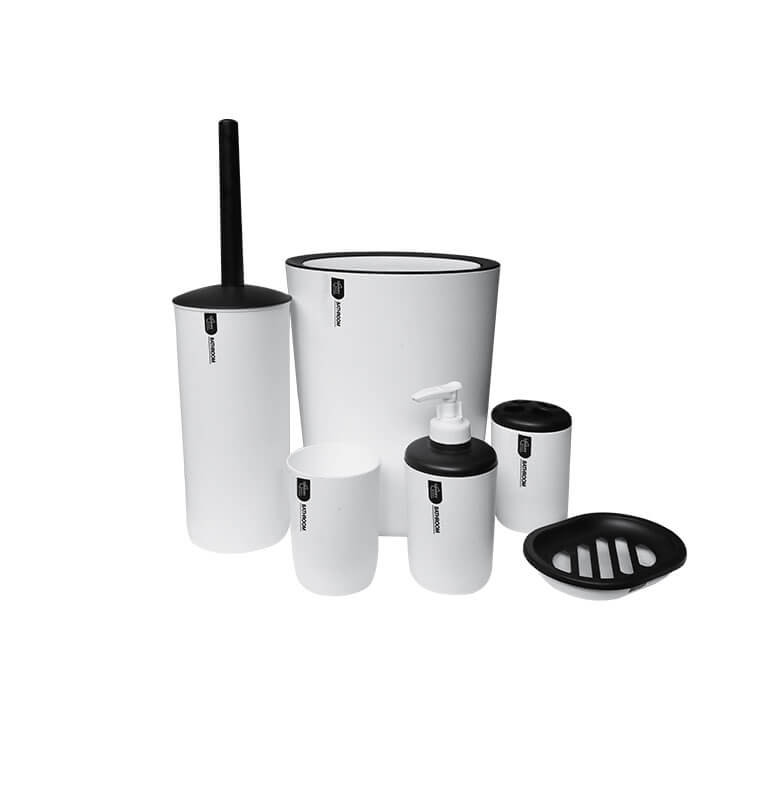 Accessoires de salle de bain-6pcs-poubelle+accessoires uni-blanc