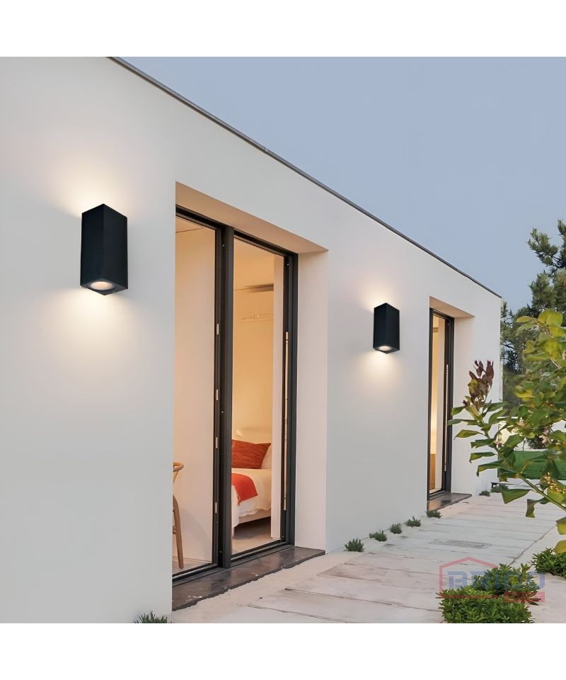 applique mural noir led carée IP 54 double faisceau GU10  en créative  Aluminium étanche pour extérieur et  Intérieur luminaire LED pour balcon