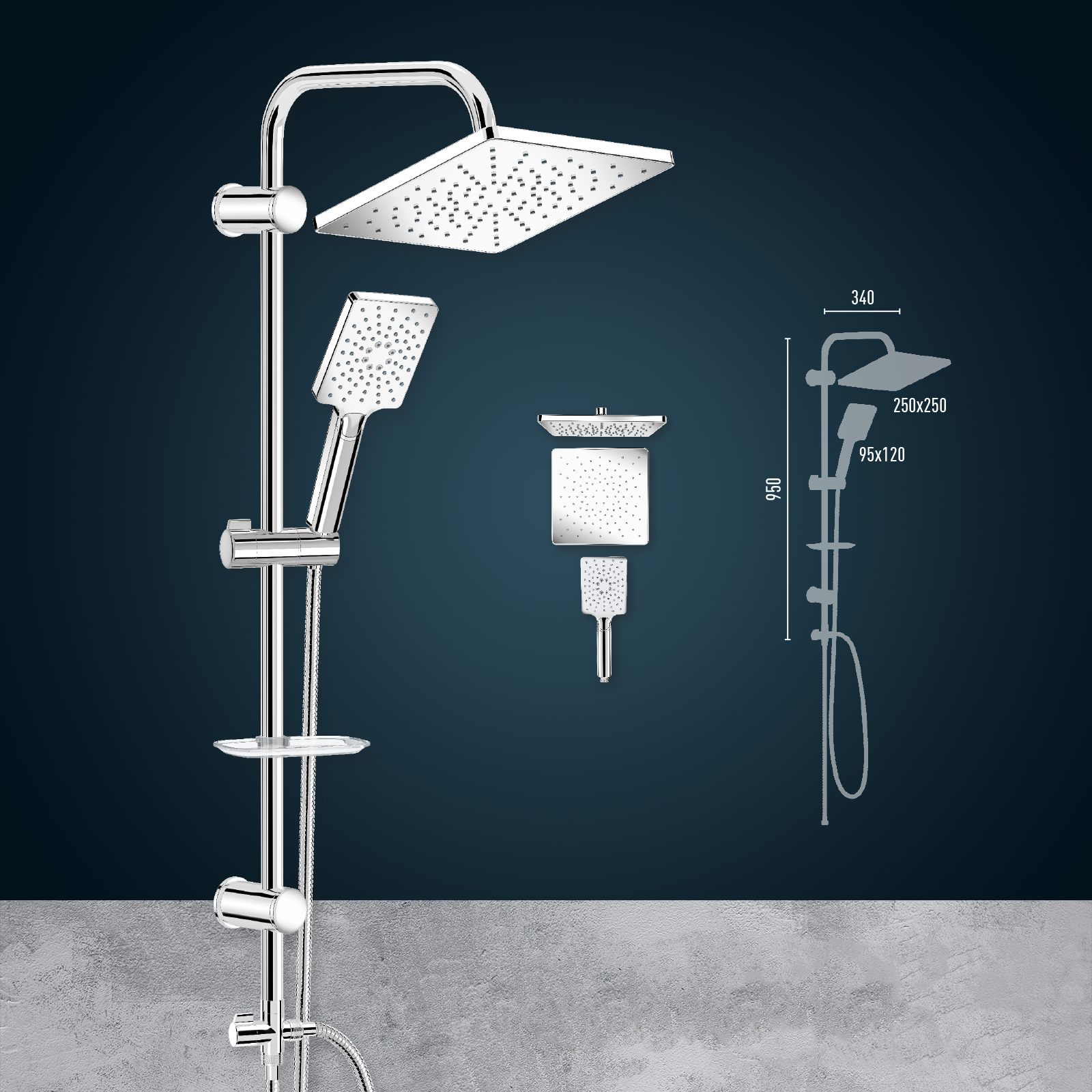 combine de douche Carré chrome-chrome EZ-1510