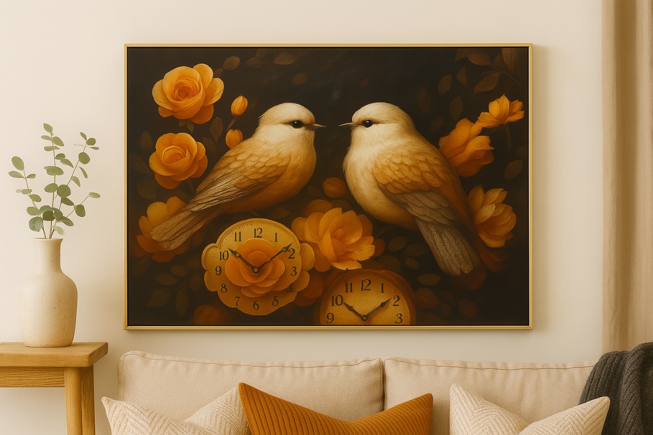 cadre tableau avec horloge 43x63cm
