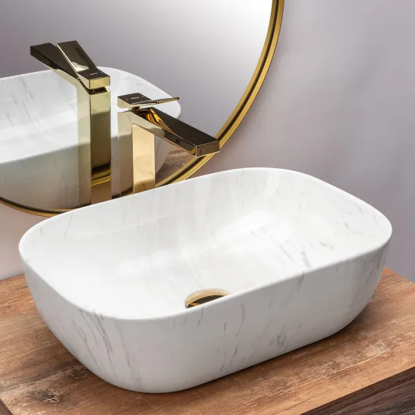 vasque a poser rectangle blanc marble 450x330x135