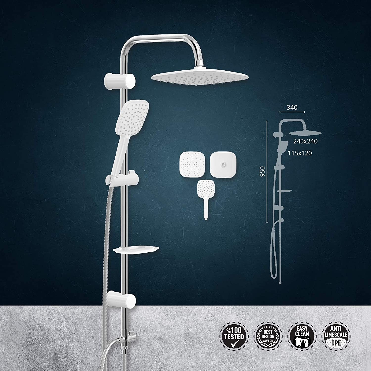 Combiné de Douche Carré blanc-Chrome ez-1250