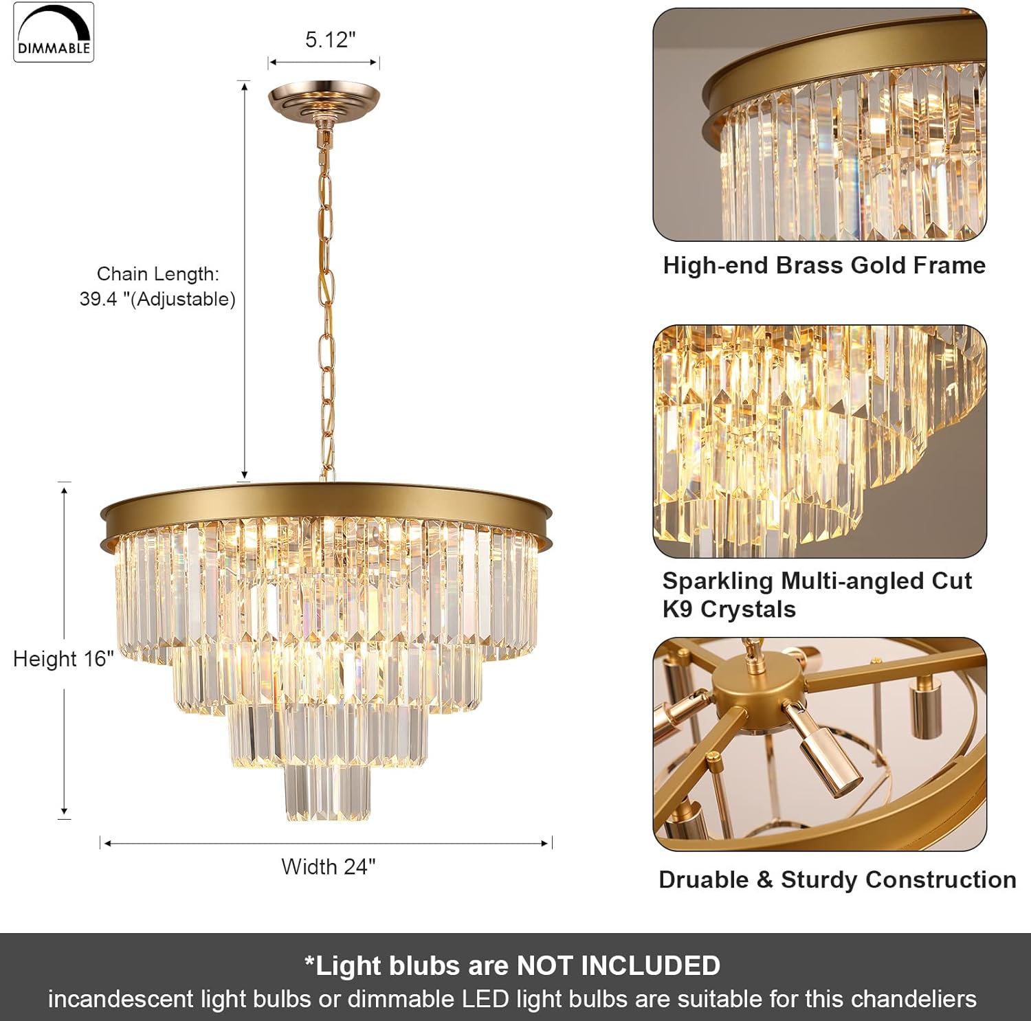 Lustre en cristal moderne doré luxe Infinitum