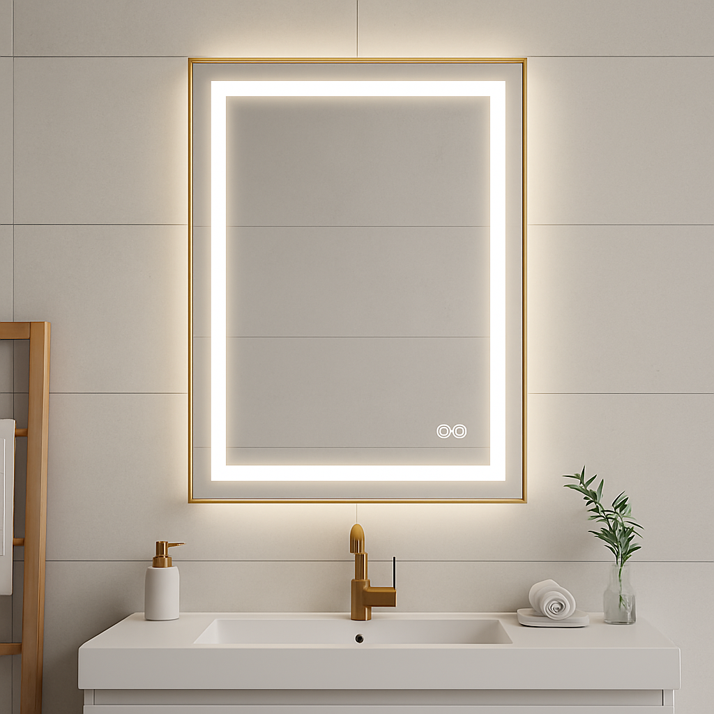 Miroir mural LED 60x80 cm – Cadre doré - LUMYSA
