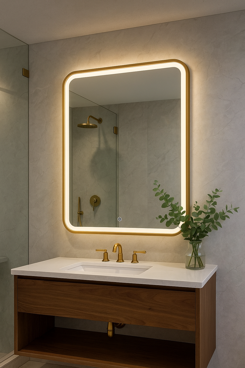 Miroir mural LED rectangulaire Dorée- LINEA 60x80