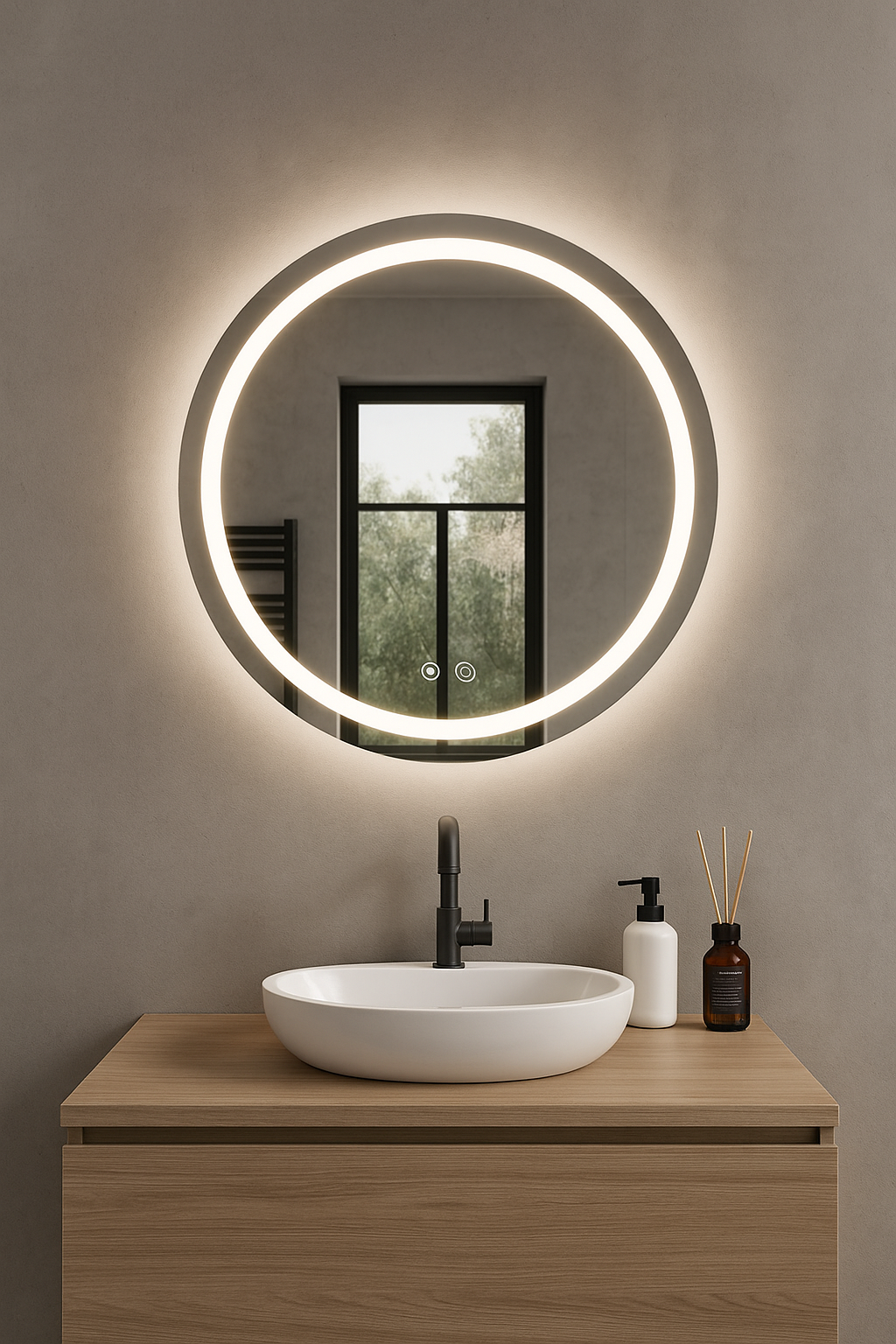 🪞 Miroir rond LED 60 cm – Éclairage 3 couleurs & design moderne