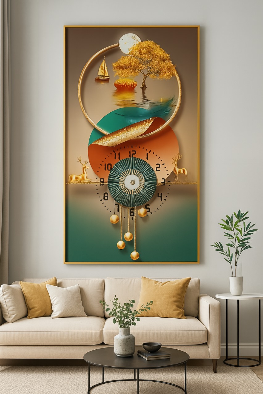 cadre tableau avec horloge 43x83cm