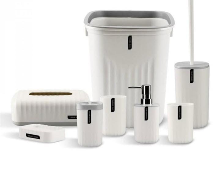 Ensemble d'accessoires de salle de bain 8 pièces  gris design moderne et élégant
