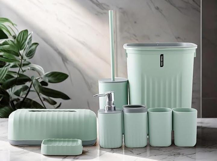 Ensemble d'accessoires de salle de bain 8 pièces  vert design moderne et élégant