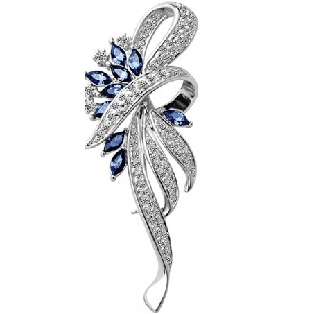بروش كريستالي فاخر بنمط عتيق على شكل زهرة للنساء والفتيات والسيدات مع كريستال ازرق / ارجواني