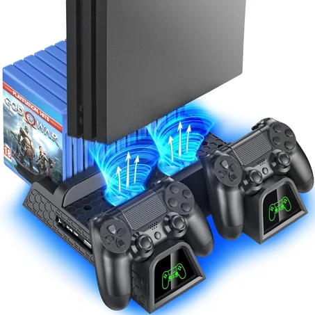 Support PS4 multifonction ADZ avec ventilateur de refroidissement, station de chargement de contrôleur et support de jeux 12 | Compatible avec les consoles PS4, Slim & Pro