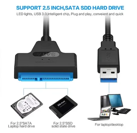 Câble SATA-USB 3.0 avec LED, 6 Gbps, Serial-ATA III