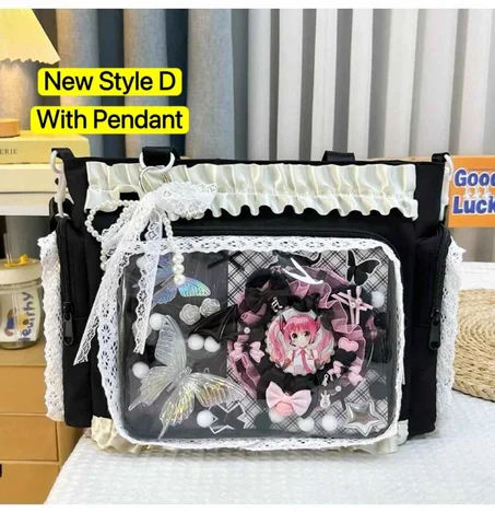 New Y2K Cute Japanese Ita Bag Lolita Girl Transparent Shoulder Tote Bag Large Capacity Crossbody Casual Bag DIY Display Handbags