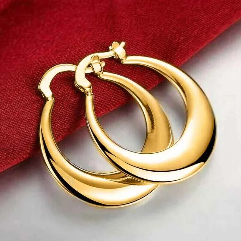 Huitan Geometric Metal Hoop Earrings for Women Gold Color/Silver Color Fashion Lady's Ear Earrings Daily Wear Versatile Jewelry