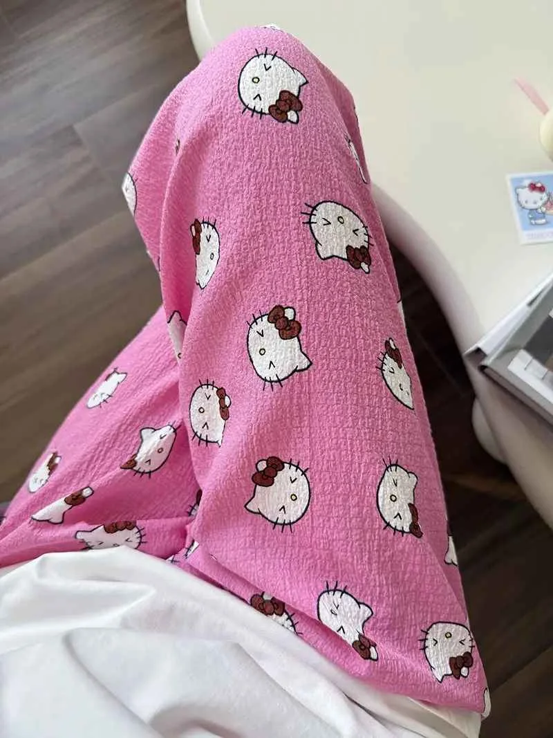 Hello Kitty American Vintage Jeans Wide Leg Pants High Waisted Trousers Straight Pants Sanrio Sweet Embroidery Girl Fashion New