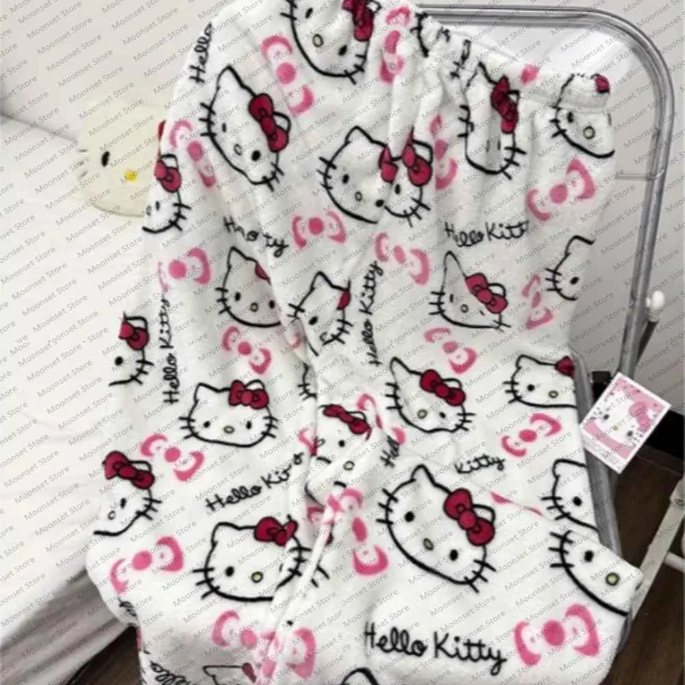 Miniso cartoon cute flannel pajama pants for women's autumn and winter new style warm casual home pants can be worn outside