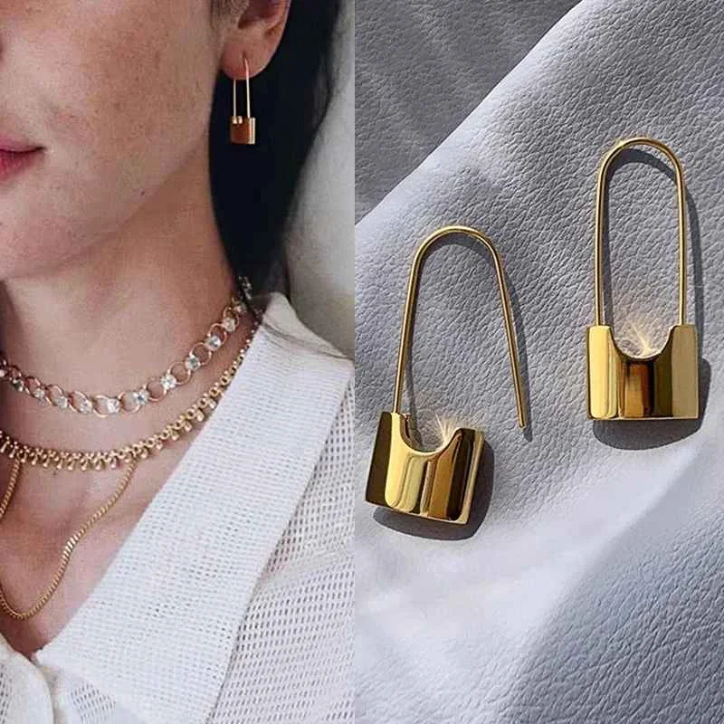 Huitan Geometric Metal Hoop Earrings for Women Gold Color/Silver Color Fashion Lady's Ear Earrings Daily Wear Versatile Jewelry