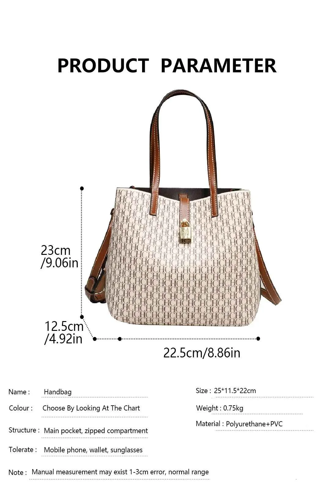 CH Premium Versatile Leather Crossbody Bag Ladies Large Capacity Daily Commuter Tote Bag Letter Print Design Ladies Fashion