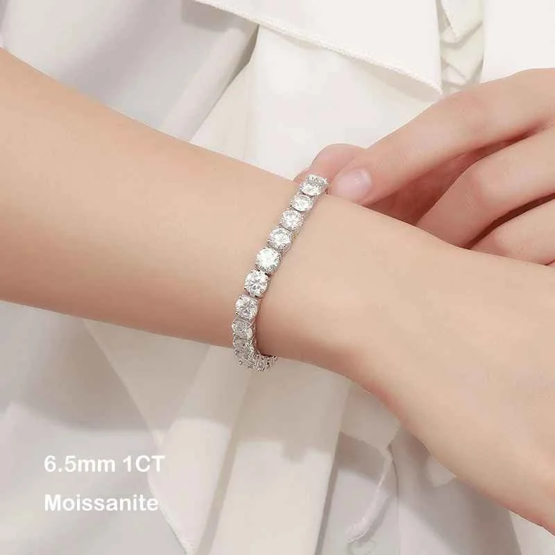 EWYA 925 Sterling Silver Moissanite Bracelet 0.1ct 3mm D VVS1 Diamond with GRA for Women Sparkling Wedding Party Fine Jewelry