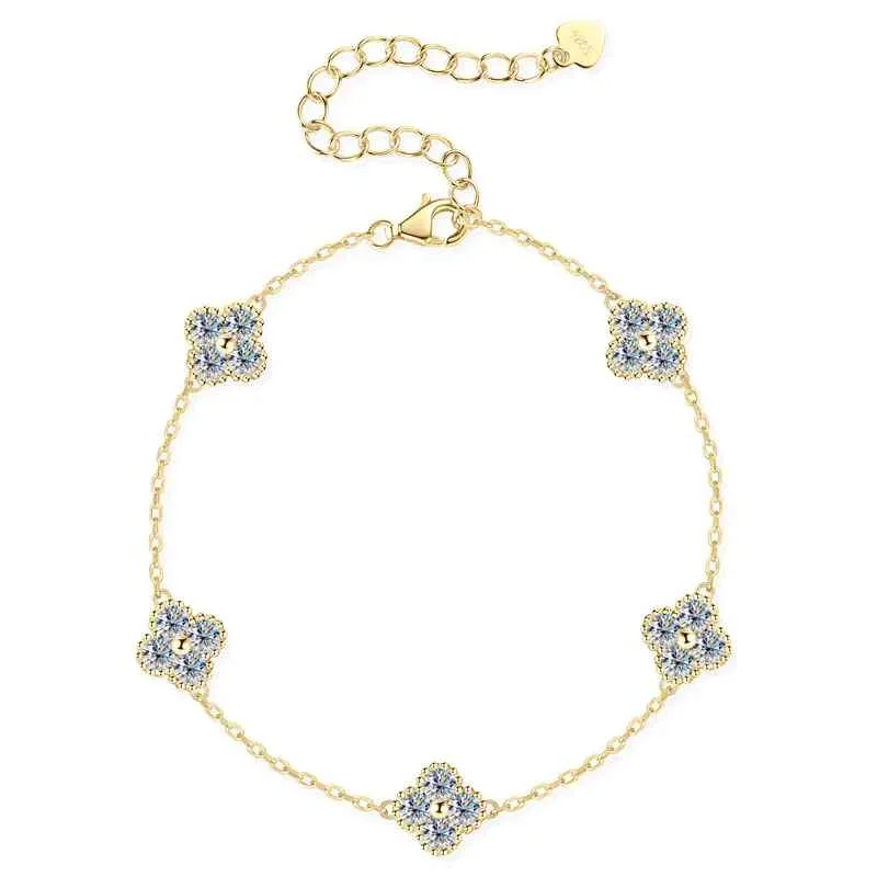 Anizw 2025 New 925 Silver Flower Clover Bracelet Moissanite 3mm for Women 18k Gold Plated Fine Jewelry Certified Lab Diamond D-E