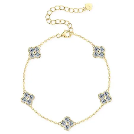 Anizw 2025 New 925 Silver Flower Clover Bracelet Moissanite 3mm for Women 18k Gold Plated Fine Jewelry Certified Lab Diamond D-E