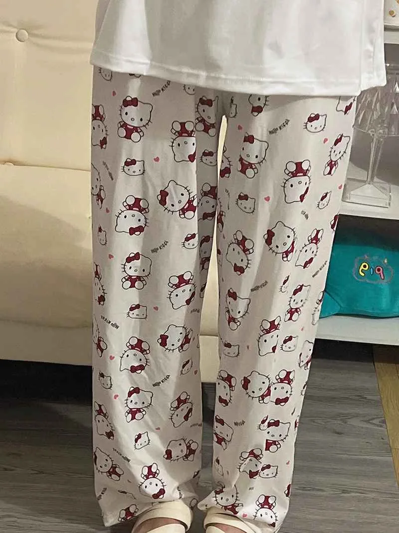 Anime Sanrio Hello Kitty Women Pajamas Set Cartoon Students Autumn Winter Polyester Long Sleeved Girls Nightwear Birthday Gifts